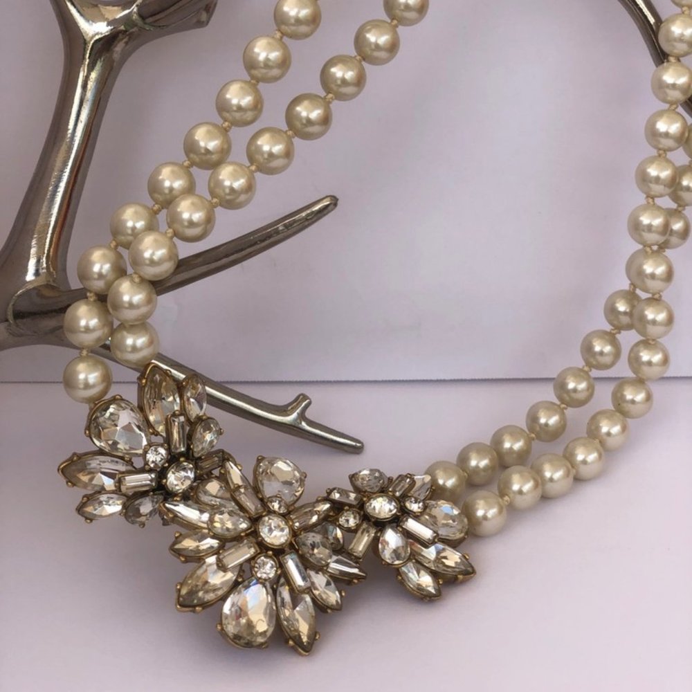 J.CREW Pearl & Floral Diamond Necklace /